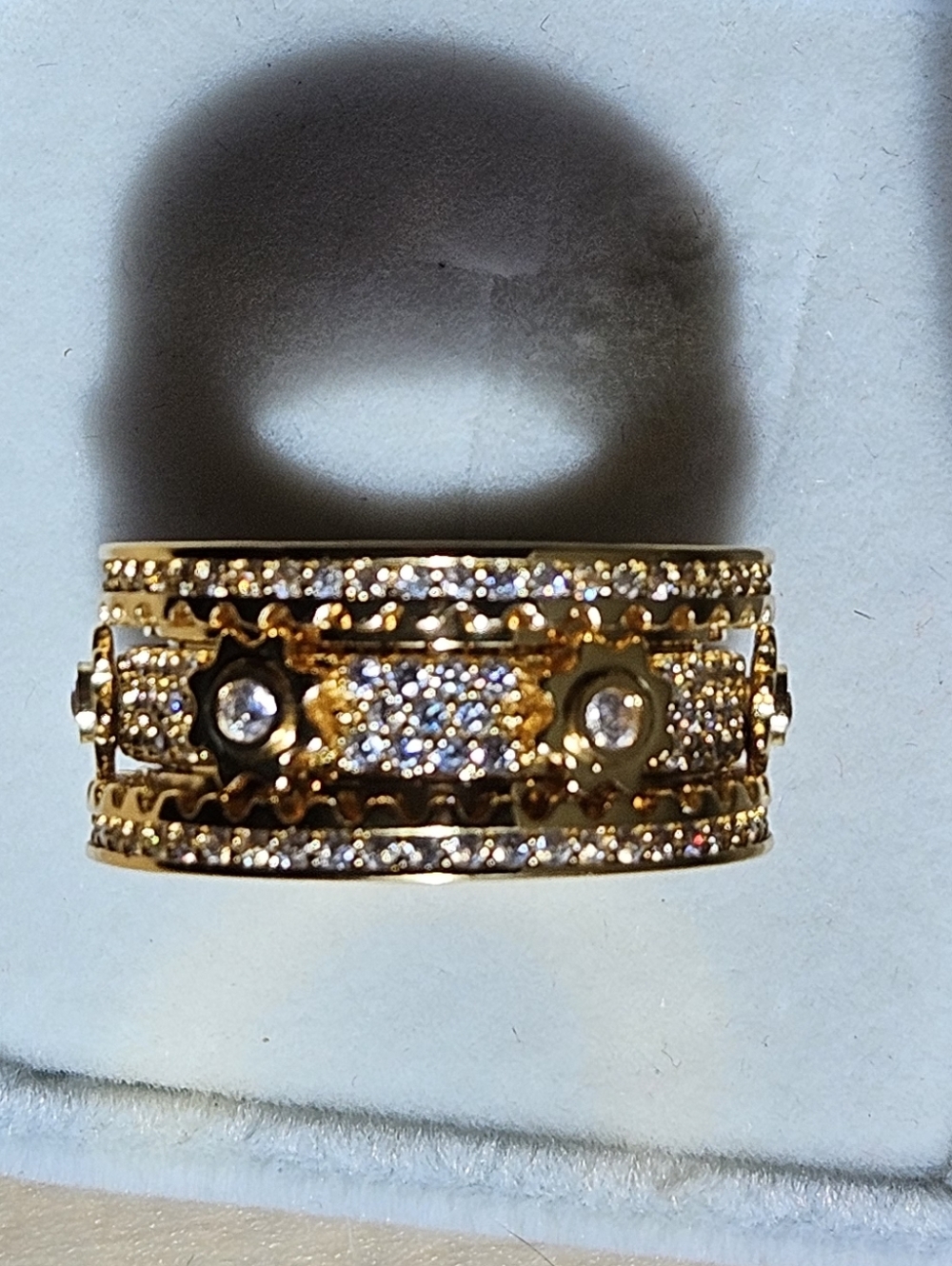 Gold Crystal Pavé Statement Band Ring - Women Jewelry Moveable Spinning